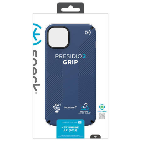 Speck Presidio2 Grip - Etui iPhone 14 Plus z powłoką MICROBAN (Coastal Blue / Black / White) (150116-9974)