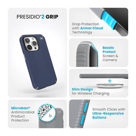 Speck Presidio2 Grip - Etui iPhone 15 Pro - Niebieski (150477-3206)