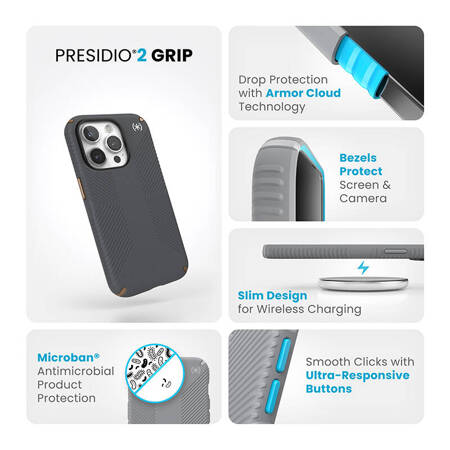 Speck Presidio2 Grip - Etui iPhone 15 Pro - Szary (150477-3212)