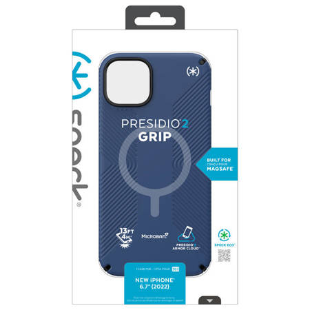 Speck Presidio2 Grip + MagSafe - Etui iPhone 14 Plus z powłoką MICROBAN (Coastal Blue / Black / White) (150117-9974)