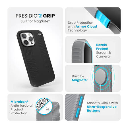 Speck Presidio2 Grip Magsafe - Etui iPhone 15 Pro Max (Black / Slate Grey / White) (150575-3205)