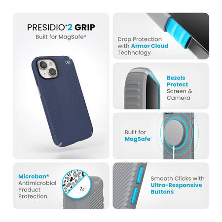 Speck Presidio2 Grip Magsafe - Etui iPhone 15 / iPhone 14 / iPhone 13 (Coastal Blue / Dustgrey / White) (150557-3206)