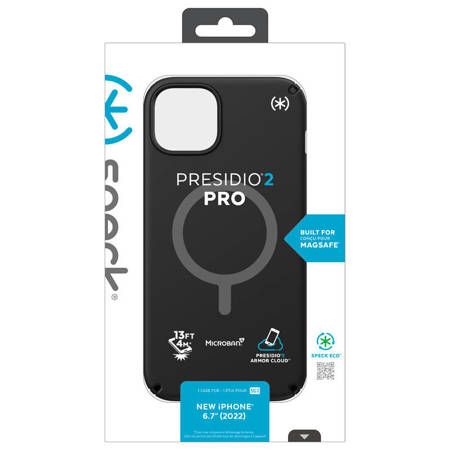 Speck Presidio2 Pro + MagSafe - Etui iPhone 14 Plus z powłoką MICROBAN (Black / Black / White) (150115-D143)