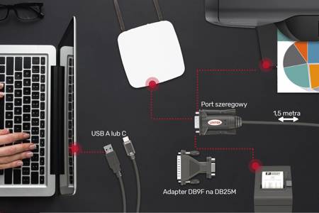 UNITEK ADAPTER USB-C 1X - RS-232 - czarny (Y-1105K)