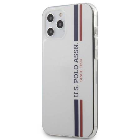 US Polo Assn Shiny Tricolor Stripes - Etui iPhone 12 Pro Max (biały) (USHCP12LPCUSSWH)