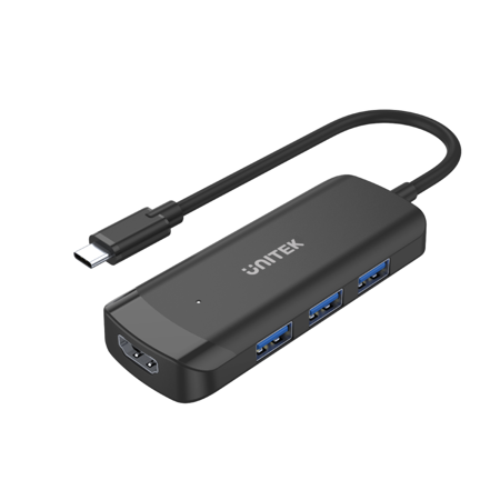 Unitek Aktywny hub USB-C 3*USB-A 3.1, HDMI 4K@30Hz - czarny (H1110B)