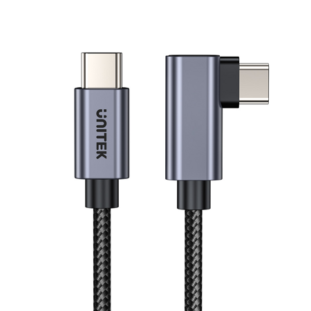 Unitek Kabel USB-C kątowy 90° PD100W 0,5m - czarny (C14123BK-0.5M)