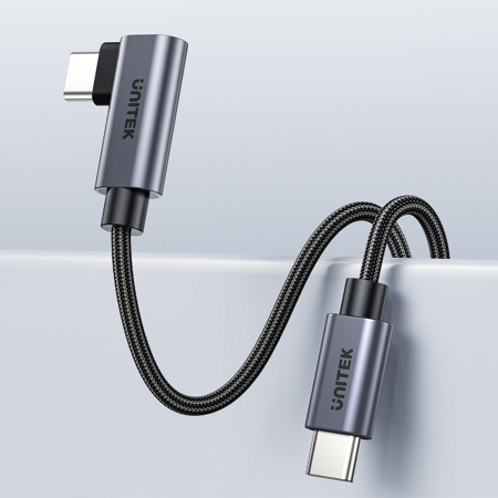 Unitek Kabel USB-C kątowy 90° PD100W 0,5m - czarny (C14123BK-0.5M)