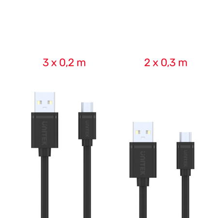 Unitek Kabel microUSB 2.0 5 sztuk, 2*0,3m, 3*0,2m - czarny (Y-C4007BK)