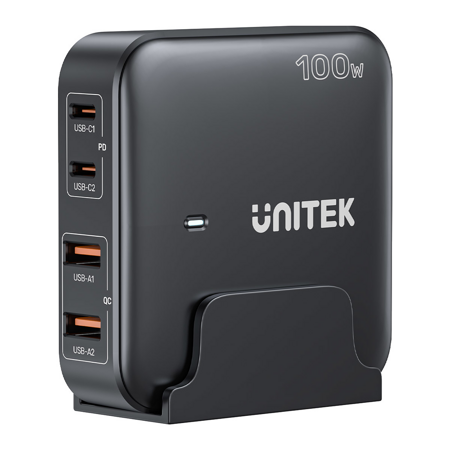 Unitek Ładowarka biurkowa GaN 100W 2xUSB-A 2xUSB-C - czarna (P1229ABK01-EU)