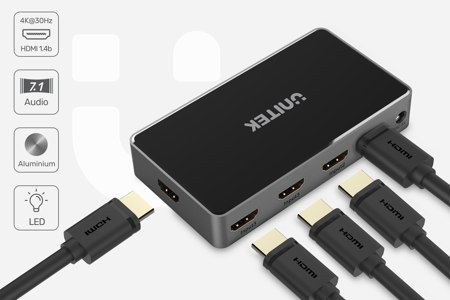 Unitek Przełącznik sygnału HDMI 1.4b, 5 IN - 1 OUT, 4K Czarny (V1110A)