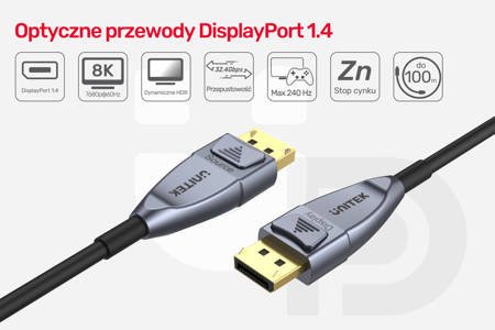Unitek kabel optyczny DisplayPort 1.4 AOC 8K 5m (C1615GY)