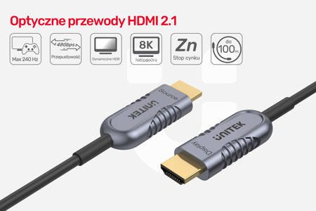 Unitek kabel optyczny HDMI 2.1 AOC 8K 120Hz 20 m - szary (C11030DGY)