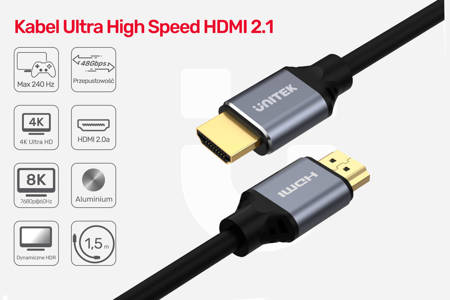 Unitek przewód HDMI 2.1 8K, UHD, 1,5M - czarny (C137W)