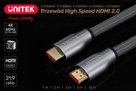 Unitek przewód LUX HDMI 2.0 oplot 5M (Y-C140RGY)