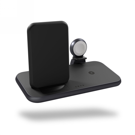 ZENS Aluminium 4w1 Stand Wireless Charger - bezprzewodowa stacja ładująca do trzech urządzeń (45W), z możliwością ładowanie czwartego urządzenie przez kabel - czarna (ZEDC15B/00)